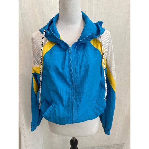 Guess Los Angeles Blue & Yellow Mesh Windbreaker Jacket Medium - Picture 3 of 6